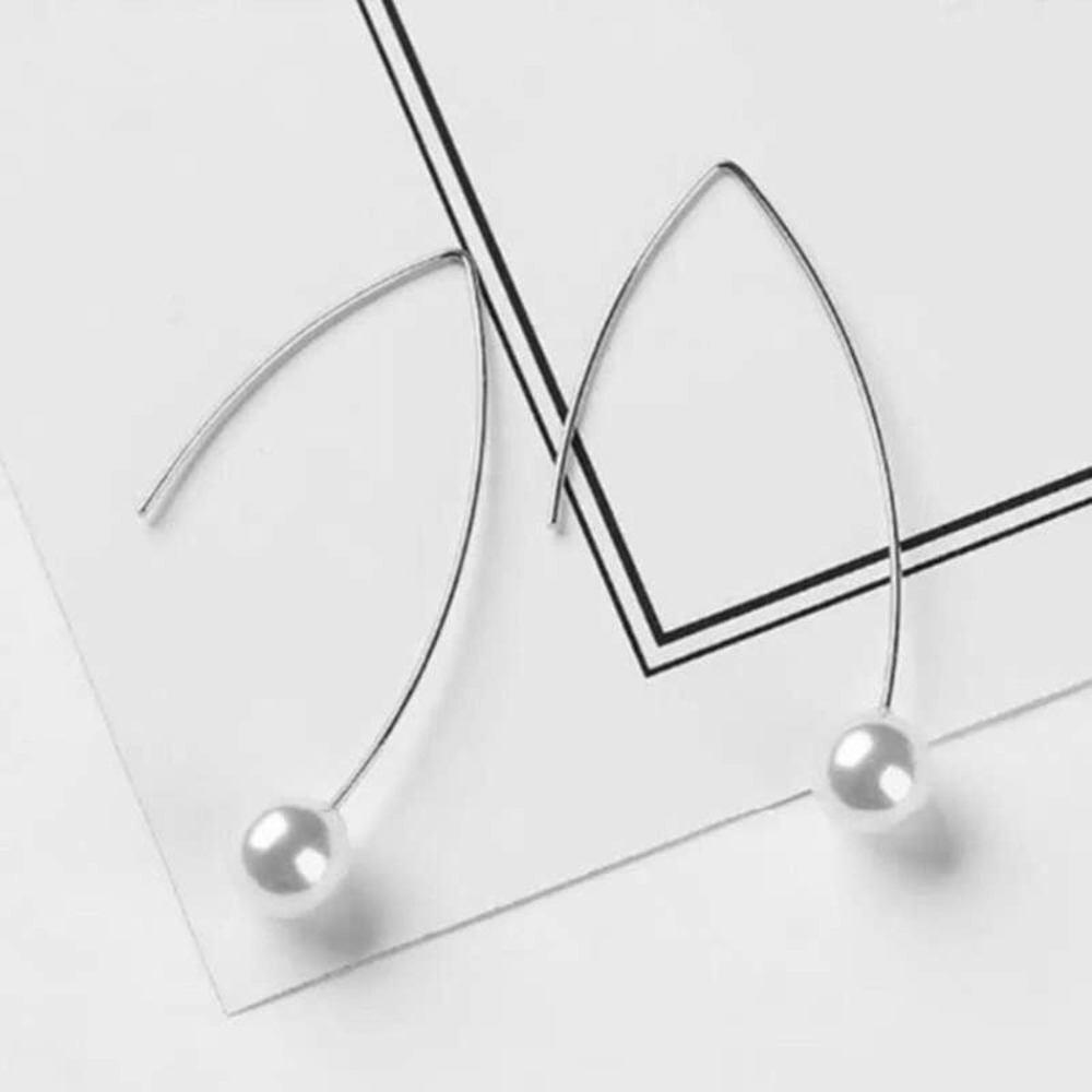Silver Tone Faux Pearl Drop Earrings